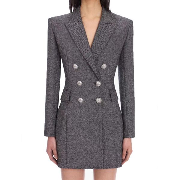 casual dresses classic grey double breasted suit dress silver buttons flap pockets long sleeves fitted slim mini, Black;gray
casual dresses classic grey double breasted suit dress silver buttons flap pockets long sleeves fitted slim mini, Black;gray