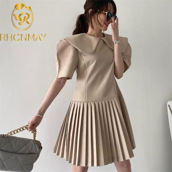 korea vintage solid pleated dress women summer elegant loose pure peter pan neck mini es femme puff sleeve vestidos 210506, Black;gray
korea vintage solid pleated dress women summer elegant loose pure peter pan neck mini es femme puff sleeve vestidos 210506, Black;gray