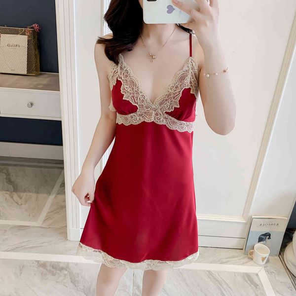 women's sleepwear camisole woman nightgown thin section v neck silk imitate real nightwear zu1t, Black;red
women's sleepwear camisole woman nightgown thin section v neck silk imitate real nightwear zu1t, Black;red