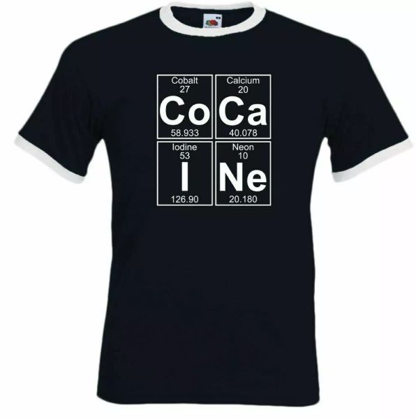 cocaine t-shirt periodic table symbology man funny drug humor science, White;black
cocaine t-shirt periodic table symbology man funny drug humor science, White;black