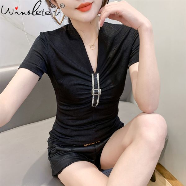 women's t-shirt summer european style girl fashion v-neck shiny diamonds drape women short sleeve slim tees 2021 t14314a, White
women's t-shirt summer european style girl fashion v-neck shiny diamonds drape women short sleeve slim tees 2021 t14314a, White