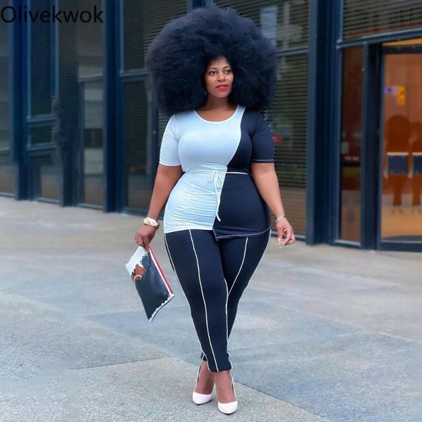 plus size tracksuits olivekwok 2021 autumn woman pants sets short sleeve fashion solid patchwork o-neck two-piece suits, Black
plus size tracksuits olivekwok 2021 autumn woman pants sets short sleeve fashion solid patchwork o-neck two-piece suits, Black