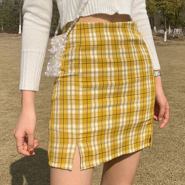 split skirts stitching women plaid summer mini skirt student wrap hip korean style streetwear girls cute female daily, Black 
split skirts stitching women plaid summer mini skirt student wrap hip korean style streetwear girls cute female daily, Black