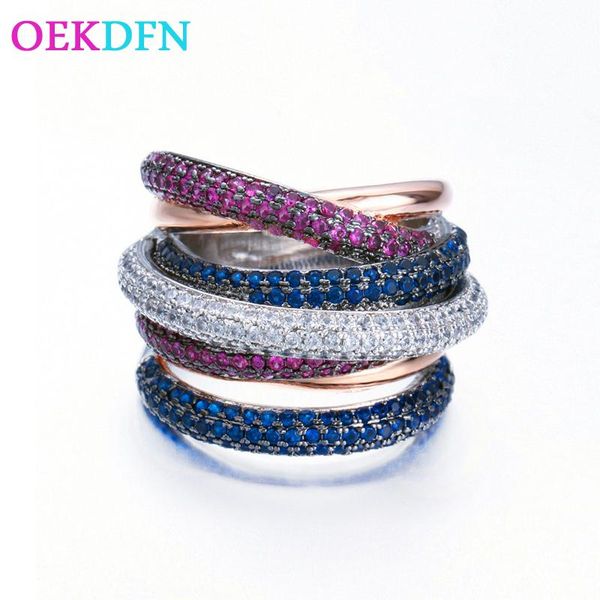 cluster rings oekdfn luxury 100% 925 sterling silver ring ruby sapphire gemstone wedding engagement diamonds party women fine jewelry, Golden;silver