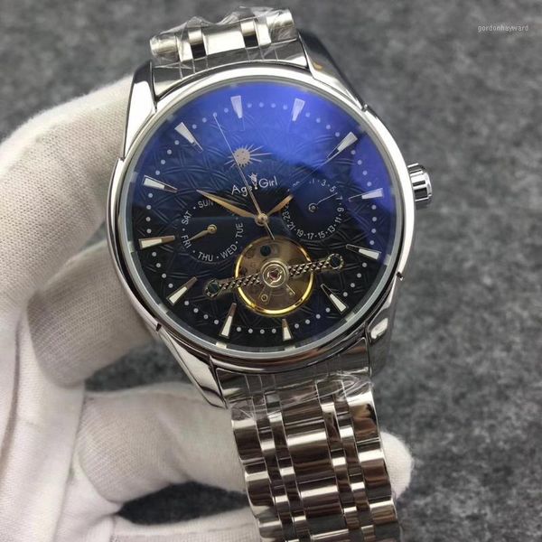 classic men automatic mechanical watch stainless steel silver black white moon phase tourbillon sapphire glass back wristwatches, Slivery;brown
classic men automatic mechanical watch stainless steel silver black white moon phase tourbillon sapphire glass back wristwatches, Slivery;brown