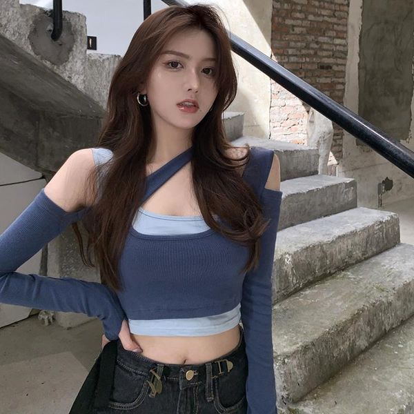 women's t-shirt fake two short autumn 2021 slim slimming strapless long-sleeved female ins, White
women's t-shirt fake two short autumn 2021 slim slimming strapless long-sleeved female ins, White