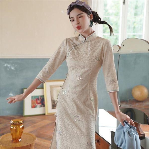 ethnic clothing chinese women dresses cheongsam qipao sequin embroidery butterfly lace mid-length girls temperament dress summer, Red
ethnic clothing chinese women dresses cheongsam qipao sequin embroidery butterfly lace mid-length girls temperament dress summer, Red