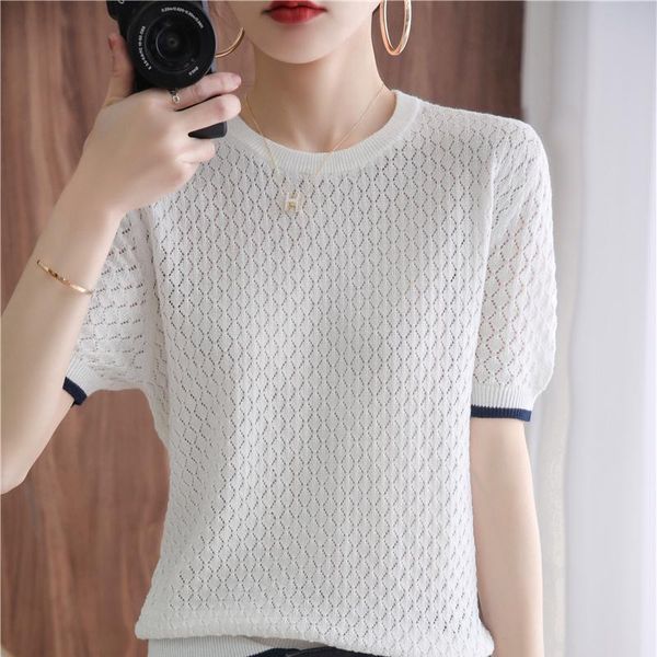 women's t-shirt summer style 100% pure cotton short-sleeved ladies o-neck knitted pullover slim-fit wispy sweater women, White
women's t-shirt summer style 100% pure cotton short-sleeved ladies o-neck knitted pullover slim-fit wispy sweater women, White