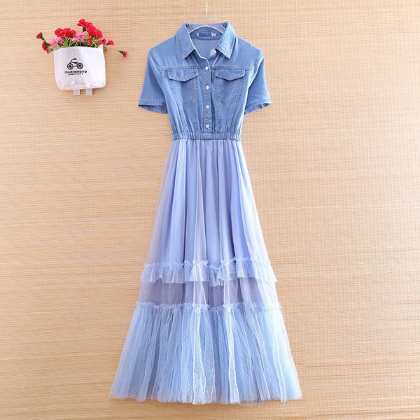 dress high-end summer fashion women denim stitching dresses elegant lady slim a-line long party mesh dress s-xl, Black;gray
dress high-end summer fashion women denim stitching dresses elegant lady slim a-line long party mesh dress s-xl, Black;gray