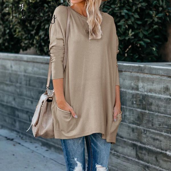women's t-shirt chiclily o-neck long sleeve loose casual t shirt women 2021 autumn pocket tshirts solid color, White
women's t-shirt chiclily o-neck long sleeve loose casual t shirt women 2021 autumn pocket tshirts solid color, White
