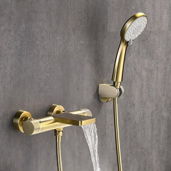 bathroom shower faucet set brush gold thermostatic bath & waterfall wall mounted brass sets
bathroom shower faucet set brush gold thermostatic bath & waterfall wall mounted brass sets
