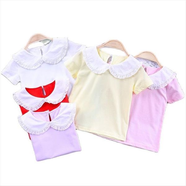 girls bottoming shirt summer cotton childrens doll collar t baby ruffled short sleeved p4142, Blue
girls bottoming shirt summer cotton childrens doll collar t baby ruffled short sleeved p4142, Blue