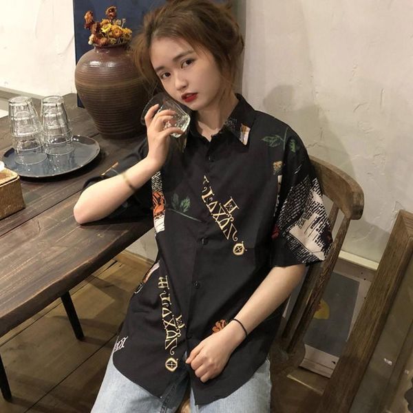 women vintage blouse summer cartoon print lapel shirt loose single-breasted short sleeve casual clothes feme women's blouses & shirts, White
women vintage blouse summer cartoon print lapel shirt loose single-breasted short sleeve casual clothes feme women's blouses & shirts, White