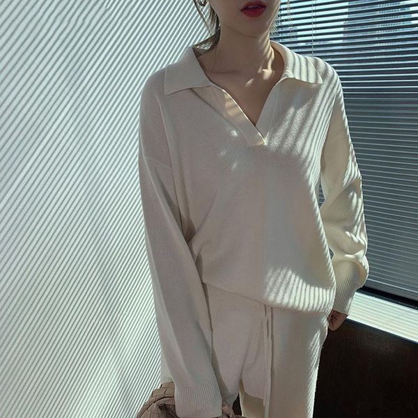 women's two piece pants autumn women knitted sweater 2021 casual collar loose chic pullover fashion oversize winter female, White
women's two piece pants autumn women knitted sweater 2021 casual collar loose chic pullover fashion oversize winter female, White