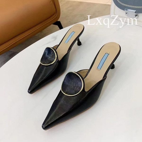 female thin heel mules women pointed toe genuine leather slippers slides metal decor slip on sandals stiletto, Black
female thin heel mules women pointed toe genuine leather slippers slides metal decor slip on sandals stiletto, Black
