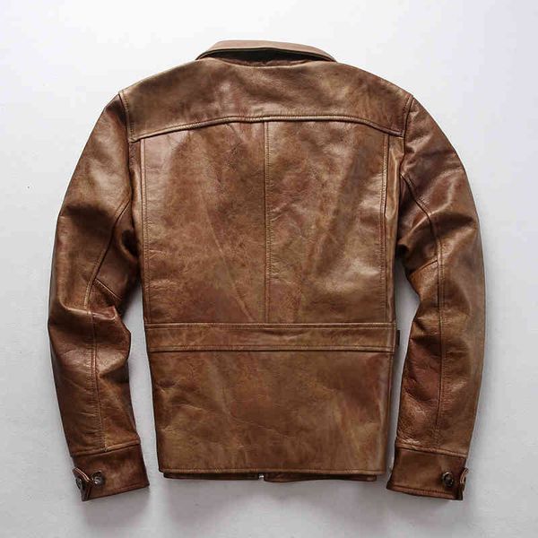 men's vintage oil wax cow turn down collar casual leather coat men simple style brown real jacket male, Black
men's vintage oil wax cow turn down collar casual leather coat men simple style brown real jacket male, Black