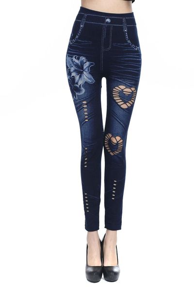 women's leggings women high waist elastic imitation jeans hollow stretchable slim pencil pants kalenmos trouser autumn plus size, Black
women's leggings women high waist elastic imitation jeans hollow stretchable slim pencil pants kalenmos trouser autumn plus size, Black