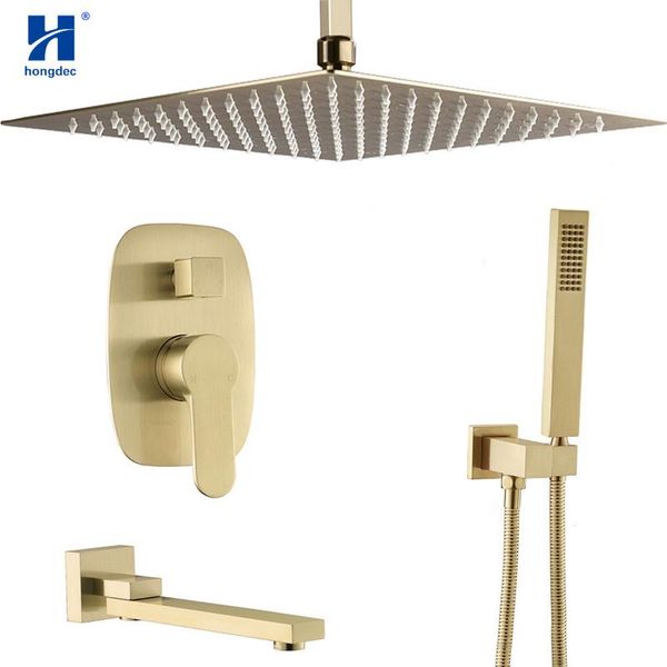 hongdec luxury brass brushed gold ceiling rainfall shower system with 12 inch rain square head spout tub set bathroom sets
hongdec luxury brass brushed gold ceiling rainfall shower system with 12 inch rain square head spout tub set bathroom sets