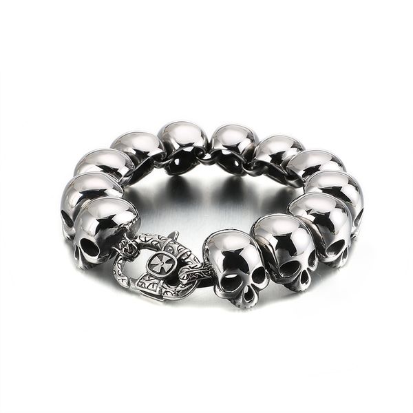 138g weight mens stainless steel large skull link bracelet biker gothic style silver color high polished 23mm 9 inch, Black
138g weight mens stainless steel large skull link bracelet biker gothic style silver color high polished 23mm 9 inch, Black