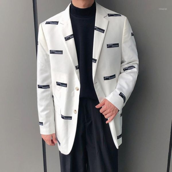 men's suits & blazers 2021 fashion blazer hombre spring casual black white label printing men suit design trendy clothing jacket, White;black
men's suits & blazers 2021 fashion blazer hombre spring casual black white label printing men suit design trendy clothing jacket, White;black