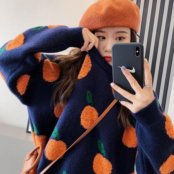 women's sweaters winter casual kawaii orange embroidery o neck long sleeve thick knit sweater women 2021 y2k female pullovers, White;black
women's sweaters winter casual kawaii orange embroidery o neck long sleeve thick knit sweater women 2021 y2k female pullovers, White;black
