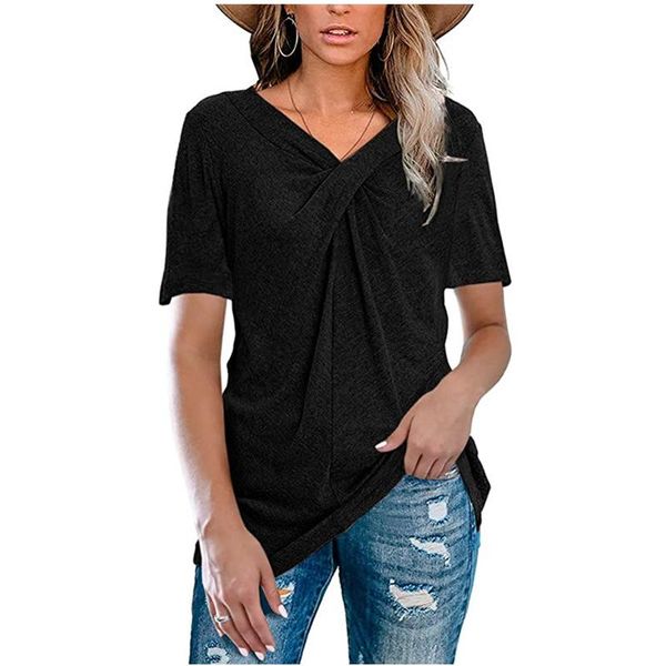women's t-shirt black red green 10 colors short-sleeved v-neck solid color cross knot ladies loose casual, White
women's t-shirt black red green 10 colors short-sleeved v-neck solid color cross knot ladies loose casual, White