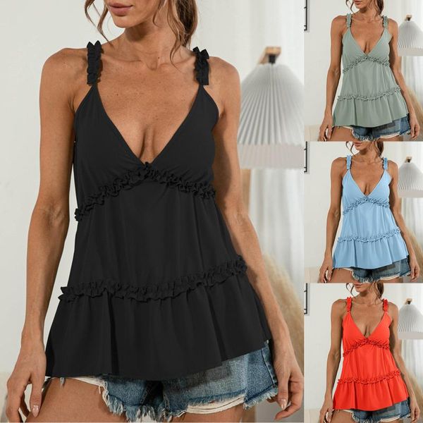 women's tanks & camis tank summer solid color blouses v-neck t-shirt suspender ruffled vest backless camisetas de mujer, White
women's tanks & camis tank summer solid color blouses v-neck t-shirt suspender ruffled vest backless camisetas de mujer, White