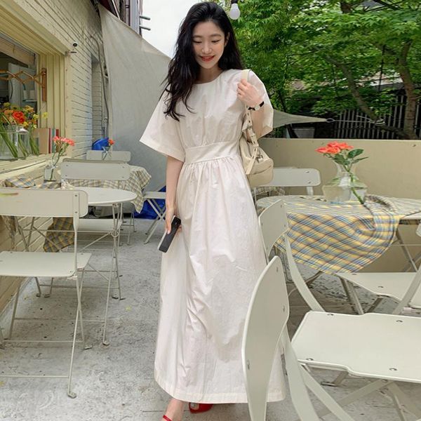 korean chic summer french o neck solid pleated elastic waist slim flared sleeve dress long white a-line maxi party women clothes dresses, White;black
korean chic summer french o neck solid pleated elastic waist slim flared sleeve dress long white a-line maxi party women clothes dresses, White;black