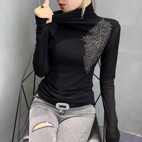 european style long-sleeved bottoming shirt drill turtleneck mesh t-shirt women's fashion plus size, White
european style long-sleeved bottoming shirt drill turtleneck mesh t-shirt women's fashion plus size, White