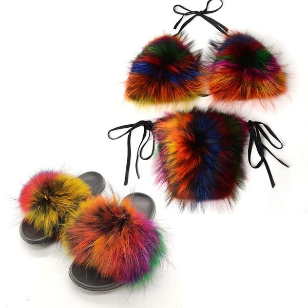 slippers women's fashion fur slides furry hair bra and underpants sets ladies raccoon fluffy female home sandals, Black
slippers women's fashion fur slides furry hair bra and underpants sets ladies raccoon fluffy female home sandals, Black
