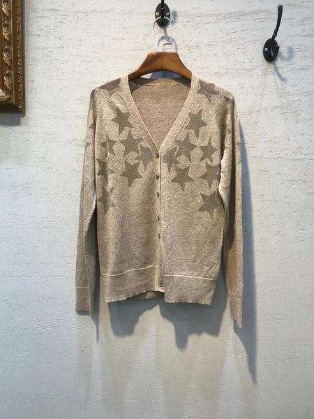 women's knits & tees cardigan gauze stars single breasted v-neck long sleeve linen female top, White
women's knits & tees cardigan gauze stars single breasted v-neck long sleeve linen female top, White