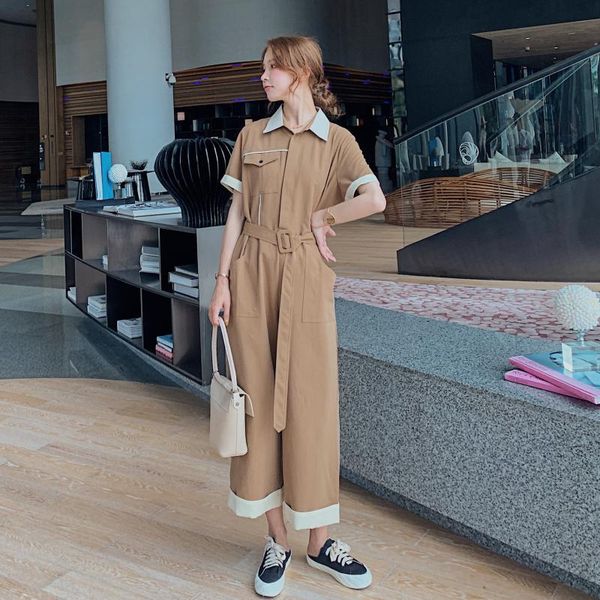 women's jumpsuits & rompers 2021 summer short sleeve fashion splice loose casual sashe wide leg pants set overalls female streetwear ko, Black;white
women's jumpsuits & rompers 2021 summer short sleeve fashion splice loose casual sashe wide leg pants set overalls female streetwear ko, Black;white