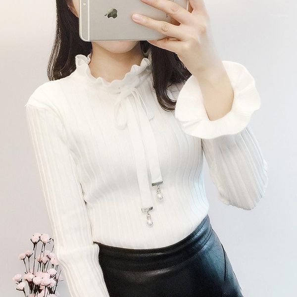 women's sweaters women autumn winter pullovers ladies casual ruffles bow slim solid knitted sweater pull femme1, White;black
women's sweaters women autumn winter pullovers ladies casual ruffles bow slim solid knitted sweater pull femme1, White;black