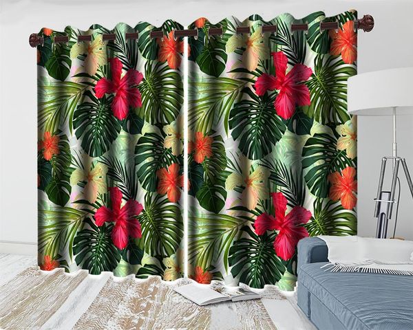 3d modern curtain european leaf flower hd digital printing interior decoration practical blackout & drapes