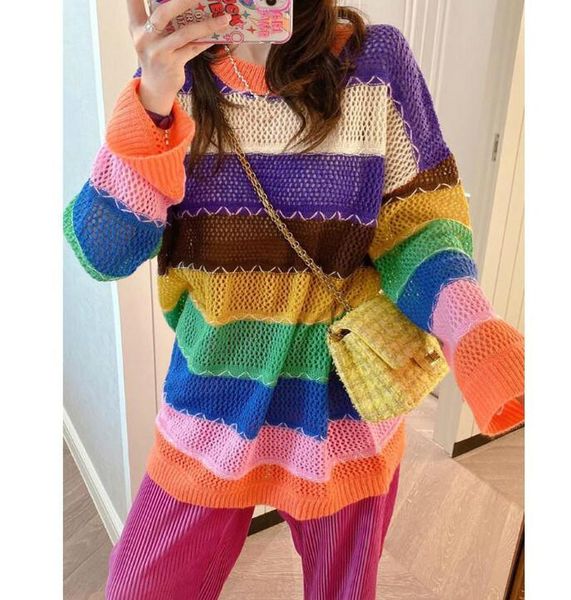 women's sweaters rainbow striped women oversizeds long sweater korean hollow-out knitted pullovers 2021 plus size pull femme casual, White;black
women's sweaters rainbow striped women oversizeds long sweater korean hollow-out knitted pullovers 2021 plus size pull femme casual, White;black