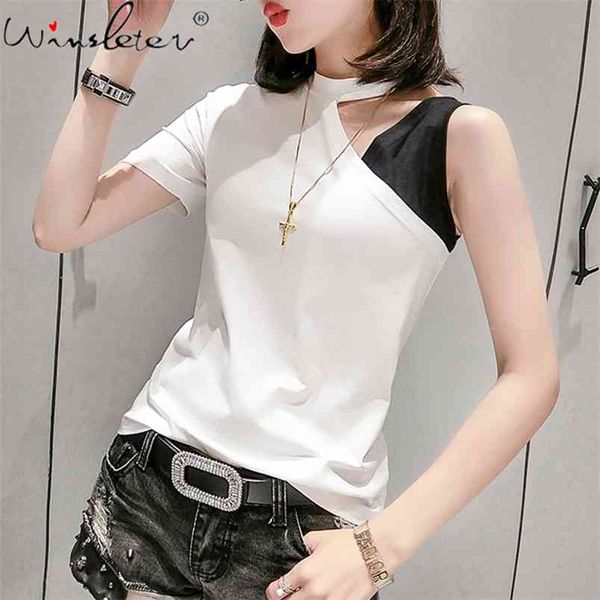 cotton t shirt women summer patchwork ladies short sleeve casual fashion trends contrast color slim tee shirts t05222b 210421, Black;gray
cotton t shirt women summer patchwork ladies short sleeve casual fashion trends contrast color slim tee shirts t05222b 210421, Black;gray