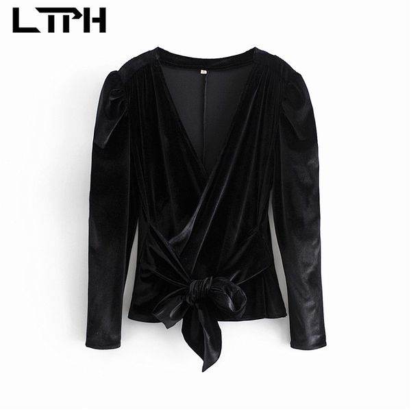 black vintage velvet womens and blouses cross v-neck woman casual shirts elegant all-match spring 210427, White
black vintage velvet womens and blouses cross v-neck woman casual shirts elegant all-match spring 210427, White