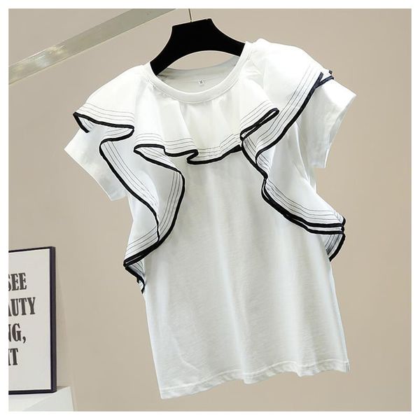 fashion contrast color sweet ruffled patchwork solid short-sleeved o neck t-shirt all match women 210421, White
fashion contrast color sweet ruffled patchwork solid short-sleeved o neck t-shirt all match women 210421, White