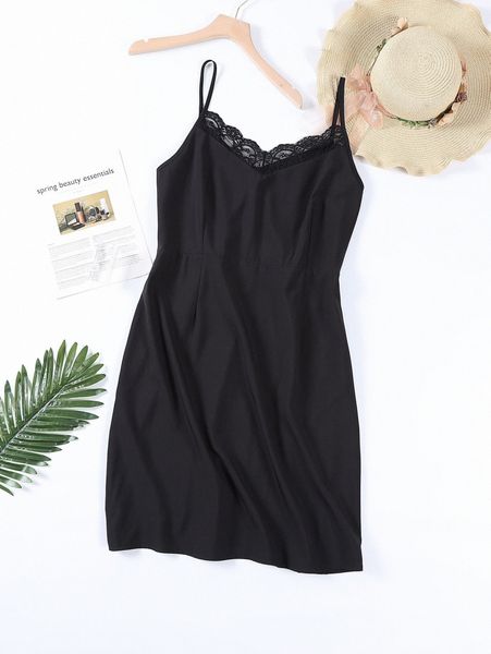 plus lace trim cami dress 73qr#, Black
plus lace trim cami dress 73qr#, Black