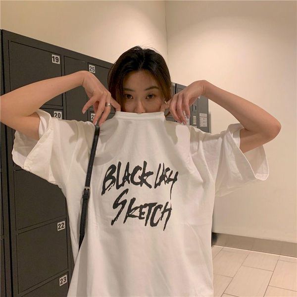 women's t-shirt 2021 summer simple style letter printing short-sleeved female student korean loose goth clothes women oversized t shirt, White
women's t-shirt 2021 summer simple style letter printing short-sleeved female student korean loose goth clothes women oversized t shirt, White