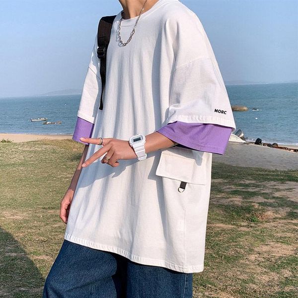 men's t-shirts oversized t-shirt korean short-sleeved o neck loose harajuku fake two-piece casual summer clothing, White;black
men's t-shirts oversized t-shirt korean short-sleeved o neck loose harajuku fake two-piece casual summer clothing, White;black