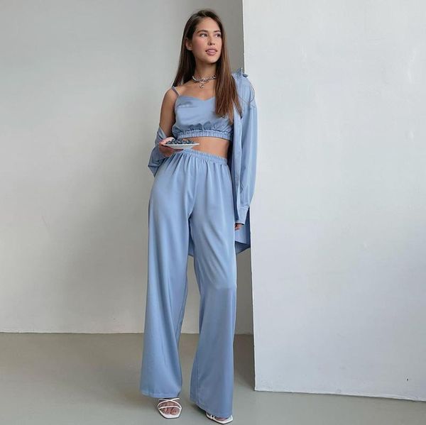 women's sleepwear hiloc satin robe set woman 3 pieecs long sleeve homewear spaghetti strap crop robes women high waist trouser suits, Black;red
women's sleepwear hiloc satin robe set woman 3 pieecs long sleeve homewear spaghetti strap crop robes women high waist trouser suits, Black;red