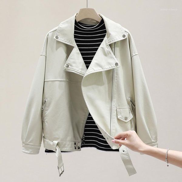 women's leather & faux women coats spring autumn loose streetwear biker moto jacket ladies casual short with belt outwear chaqutas, Black
women's leather & faux women coats spring autumn loose streetwear biker moto jacket ladies casual short with belt outwear chaqutas, Black