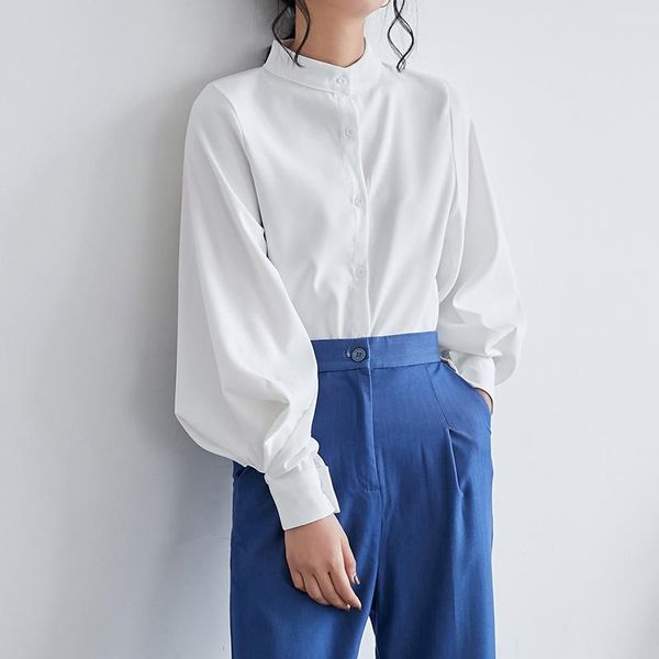 women's blouses & shirts lantern sleeve blouse women vintage stand collar single breasted elegant office lady, White
women's blouses & shirts lantern sleeve blouse women vintage stand collar single breasted elegant office lady, White