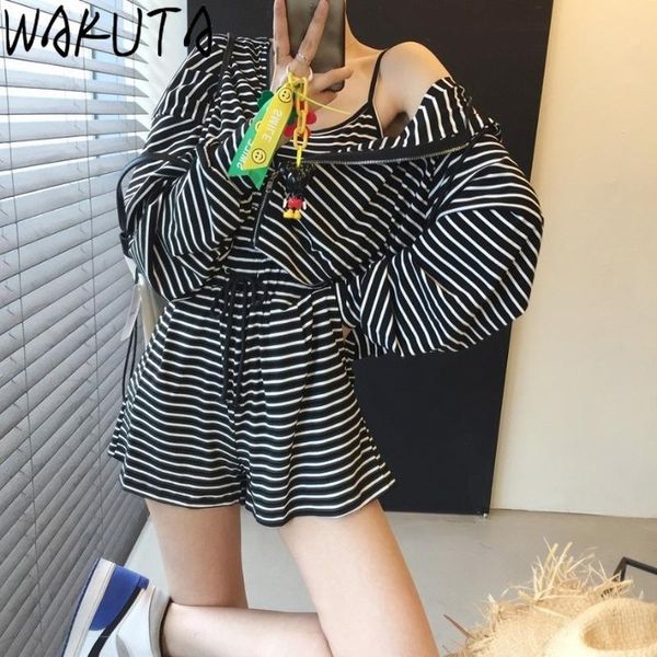 women's tracksuits wakuta womens striped hooded cardigan 3 piece set loose zipper base camis drawstring shorts suits casual streetwear, Gray
women's tracksuits wakuta womens striped hooded cardigan 3 piece set loose zipper base camis drawstring shorts suits casual streetwear, Gray