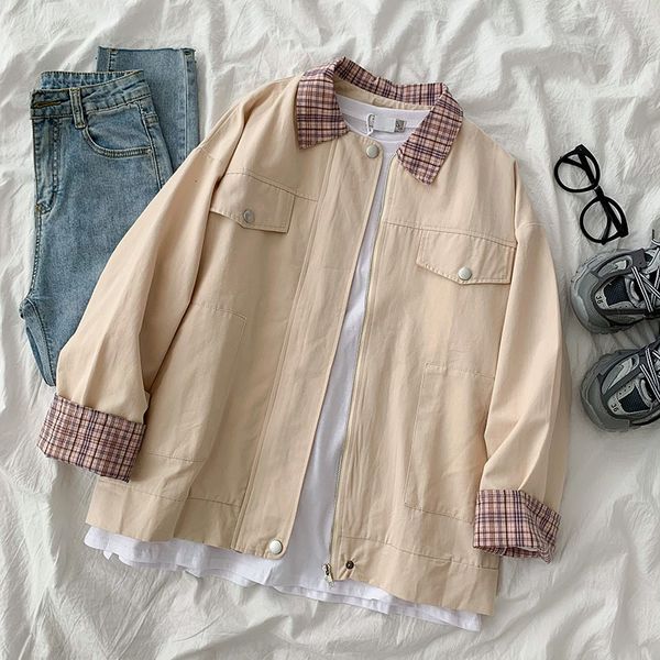 women's down & parkas retro plaid collar gentle wind jacket all-match spring 2021 lapel zipper coat hong kong trend ad41, Black
women's down & parkas retro plaid collar gentle wind jacket all-match spring 2021 lapel zipper coat hong kong trend ad41, Black