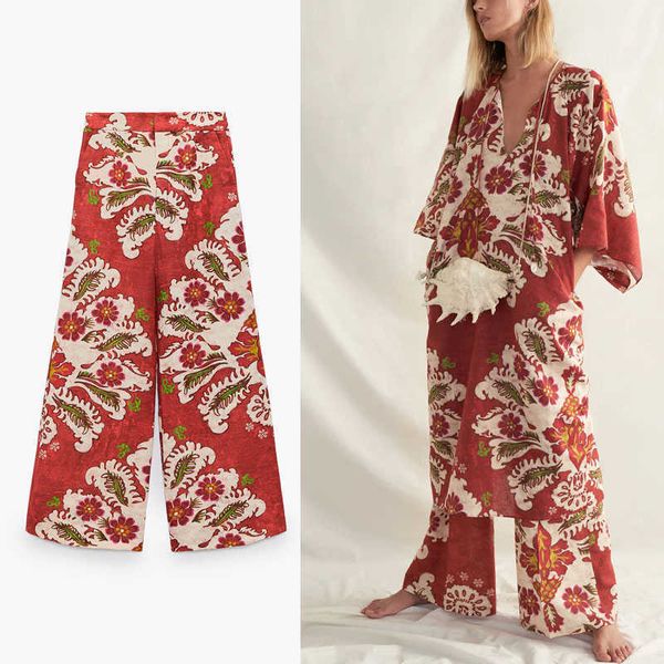 za linen print red pants women vintage high waist loose wide legs pants woman chic front zip side pockets casual trousers 210602, Black;white
za linen print red pants women vintage high waist loose wide legs pants woman chic front zip side pockets casual trousers 210602, Black;white