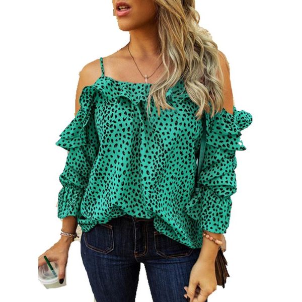 summer full sleeve blouse elegant ruffle printed leopard green round neck off shoulder women big size women's blouses & shirts, White
summer full sleeve blouse elegant ruffle printed leopard green round neck off shoulder women big size women's blouses & shirts, White