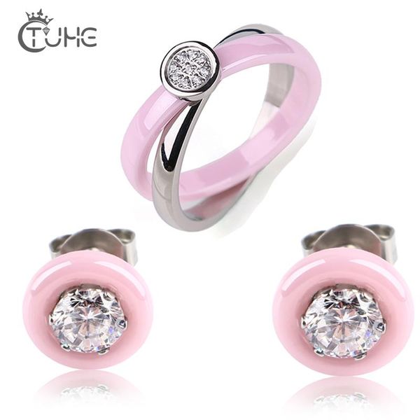 earrings & necklace pink cubic zirconia healthy ceramic jewelry sets stud rings for women stainless steel wedding gift box, Silver
earrings & necklace pink cubic zirconia healthy ceramic jewelry sets stud rings for women stainless steel wedding gift box, Silver