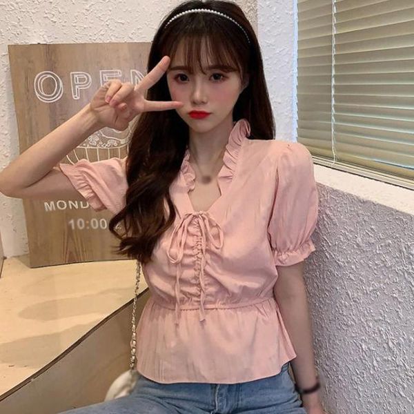 women's blouses & shirts sweet petal sleeve women fashion casual drawstring solid blouse 2021 summer v neck slim crop, White
women's blouses & shirts sweet petal sleeve women fashion casual drawstring solid blouse 2021 summer v neck slim crop, White